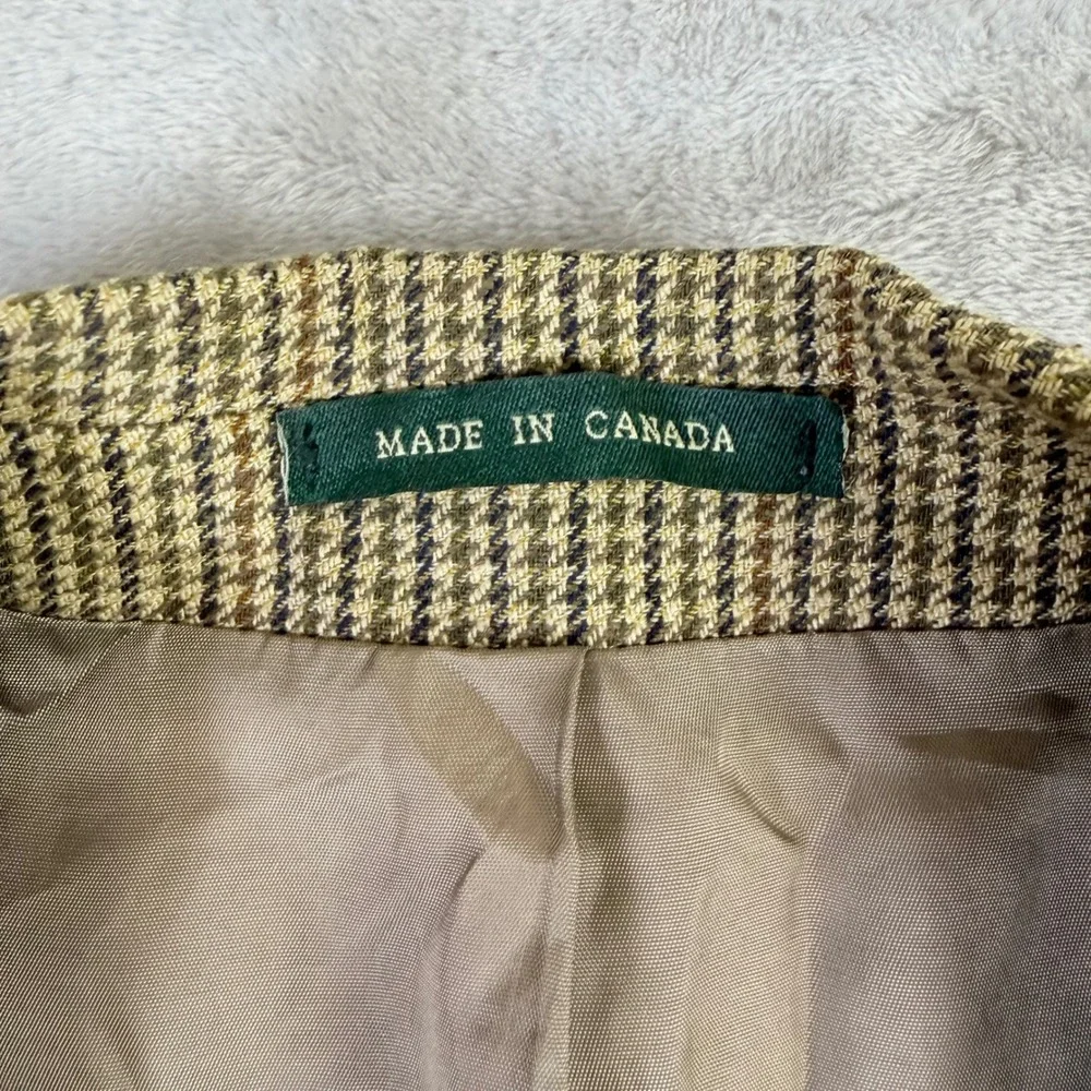 Lauren Ralph Lauren Blazer Mens 46R Tan Brown Silk Wool Houndstooth Sport Coat